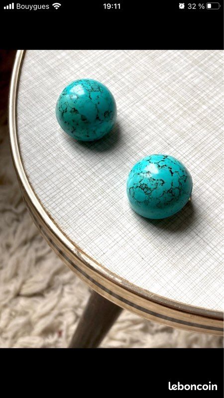Boucles D'Oreilles Clips Vintage - Résine Imitation Turquoise - Style Années 70