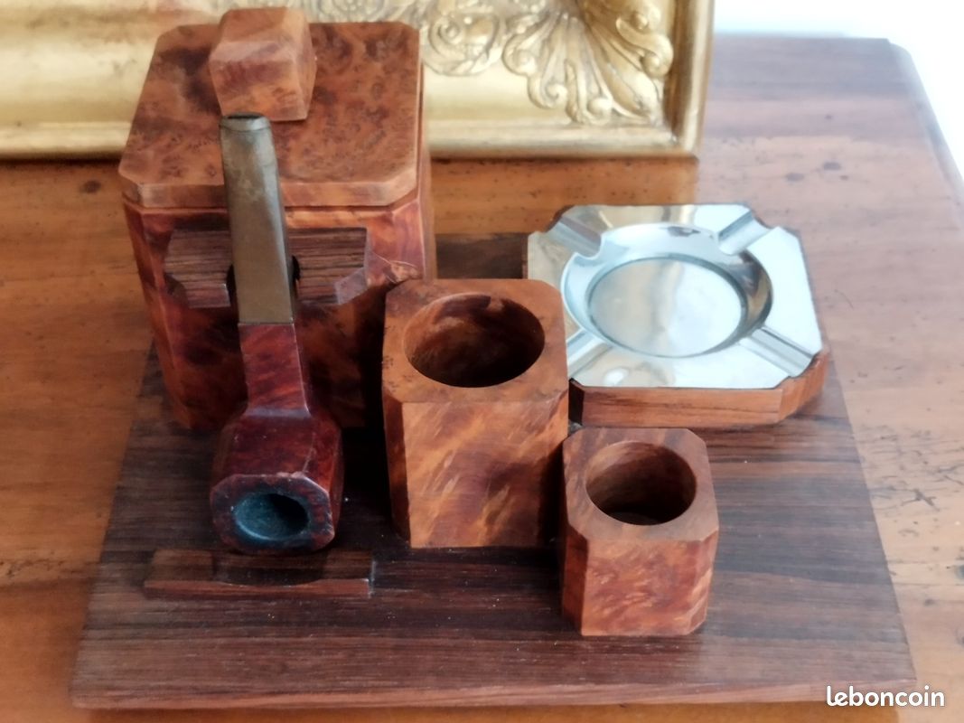 Service accessoire à Bureau -tabac-art Déco- Boite Pipe+Pot Bois Loupe d'Orme (image 3)
