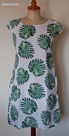 Robe Mini En Lin Beige Avec Volants - Made In Italy - Taille M - État Impeccable