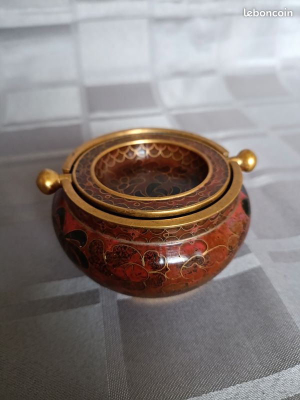 Brûle parfum ancien en émail cloisonné et laiton Jingfa Chine (image 1)