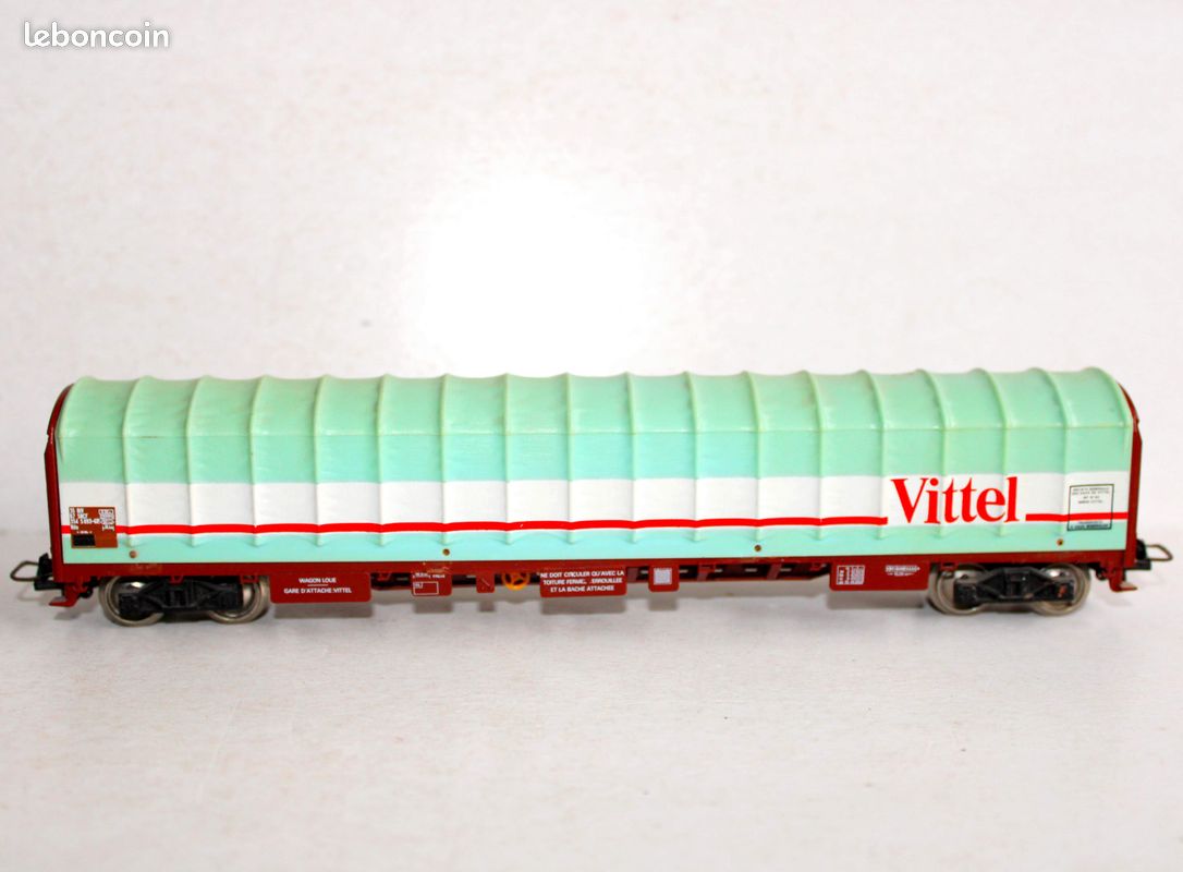 Jouef ho 6578 long wagon plat a dossier de fret baché vittel, sncf transport eau / ttbe (image 2)
