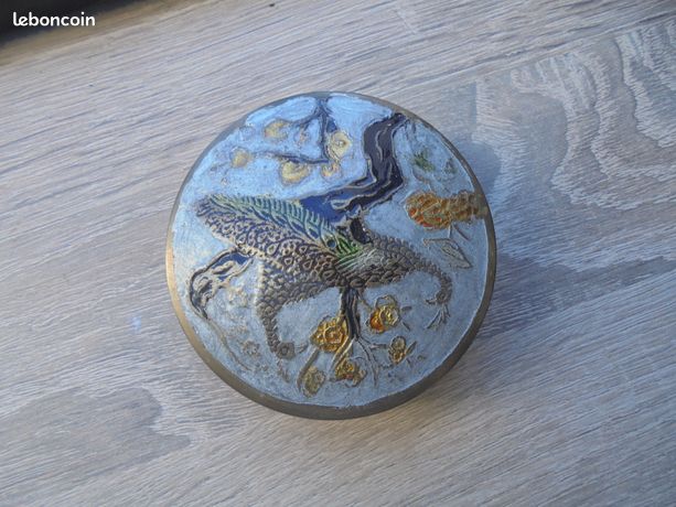 Vintage Ancien Chinois Cloisonné Floral Émail Laiton Théière
