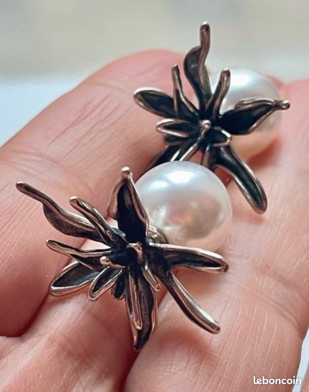 Boucles D'oreilles Double Face En Argent Sterling Plaqué Or Avec CZ - Neuf Avec étiquettes