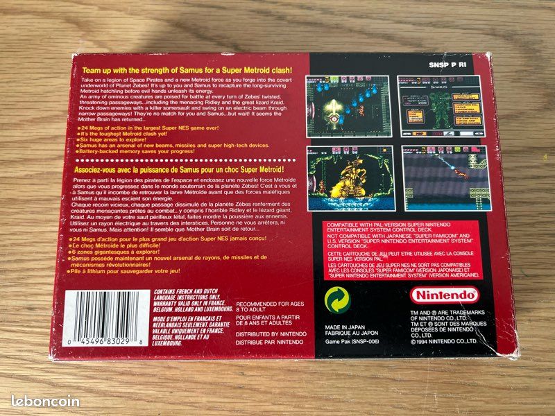 Super metroid FAH en boite bon/très bon état scellé à droite pour console Super Nintendo (image 3)