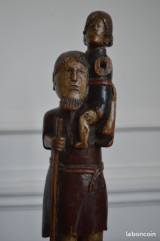 Sculpture de Saint Christophe et l'Enfant, XIXe, art populaire (image 6)