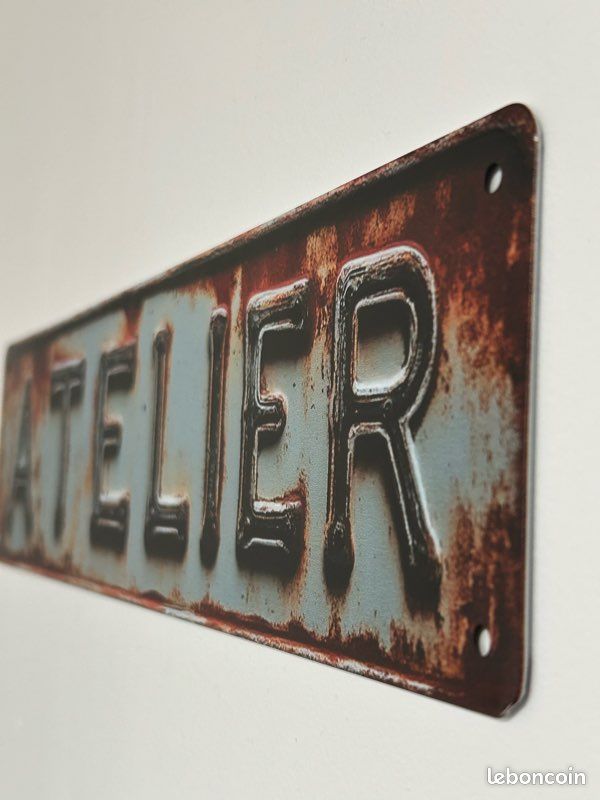 Plaque ATELIER en métal effet rouillé/ décoration/ magasin/ maison/ cave/ garage/ bricolage Effet rouillée, plaque plate sans relief 40×10cm (image 1)
