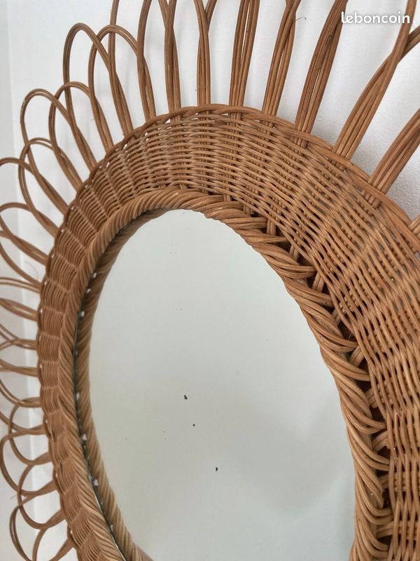 Miroir soleil fleur osier rotin vintage ancien (image 6)