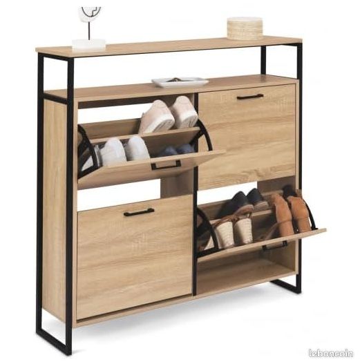 Meuble à chaussures 16 paires 4 portes avec étagère supérieure design industriel (image 1)