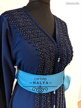 Chemise De Nuit Caftan Slelei 100% Coton – Bleu Marine Taille L – Neuf Avec Étiquettes