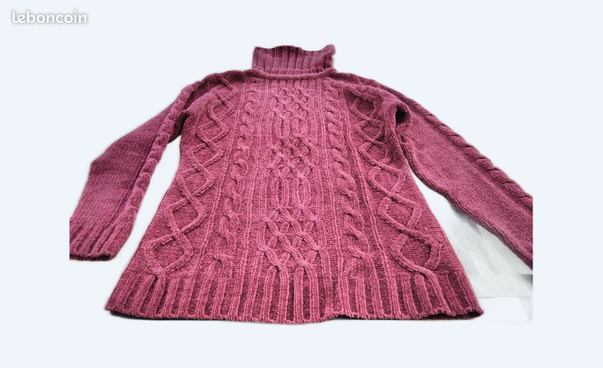 Pull Femme Zamba Jaune Avec Torsades Et Col Roulé - Taille 1 - Occasion Très Bon état