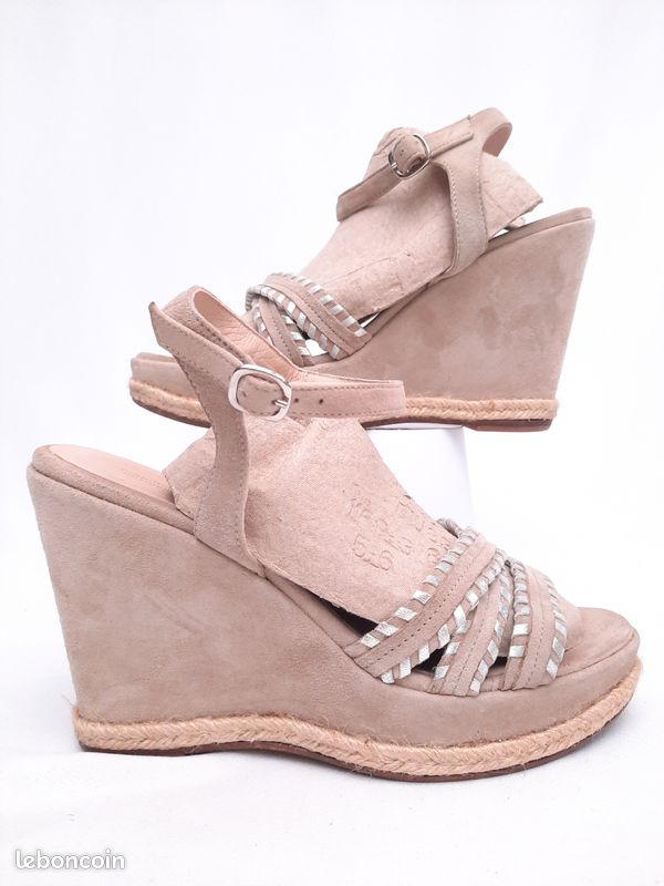 Cuir Beige Chaussures CompensÃ©es Beige Femme Derby Compensé Doré