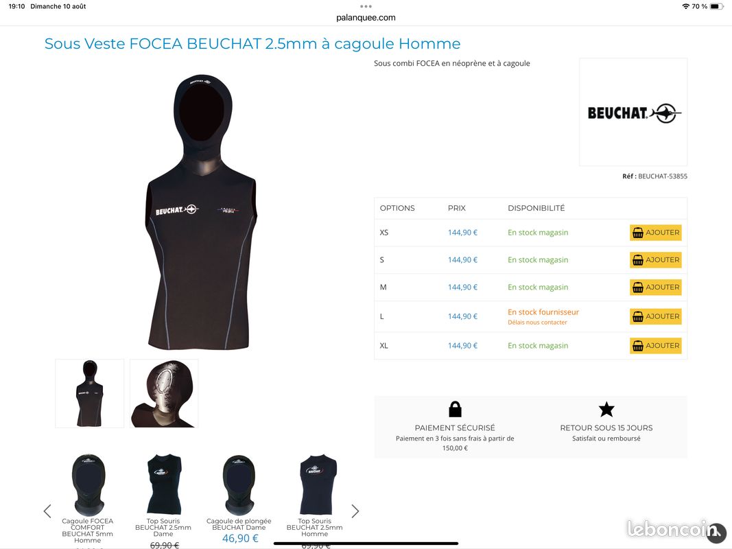 Gilet Cagoule De Plongée Homme Focea BEUCHAT