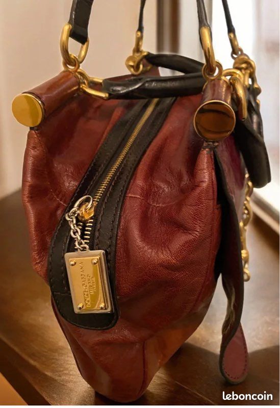 Sac Porté épaule Dolce & Gabbana En Cuir Bordeaux - Vintage Italien - Très Bon état