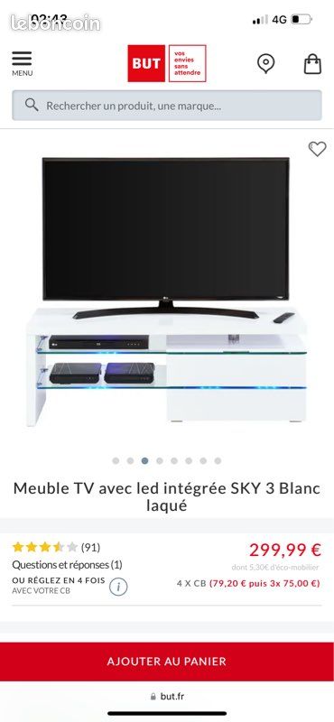 Meuble Tv blanc laqué avec led bleu (image 6)