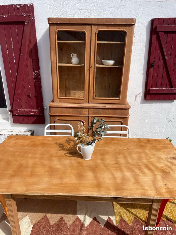 Grande table bois 2m rénovée style campagne chic bohème avec tiroirs (image 4)