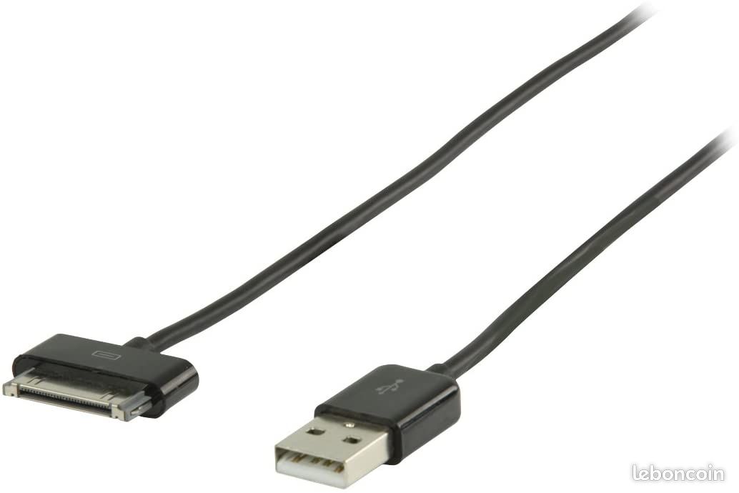 Câble de synchronisation et de charge pour iPad/iPhone/iPod 1 m Noir (image 1)