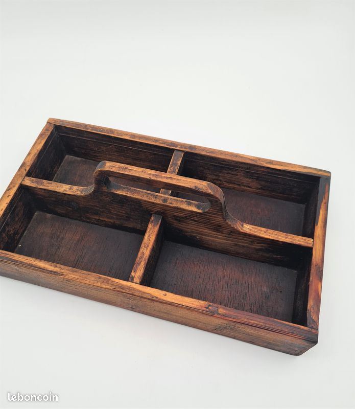 Boîte à outils en bois avec poignée, plateau de rangement Vintage - J01 (image 3)