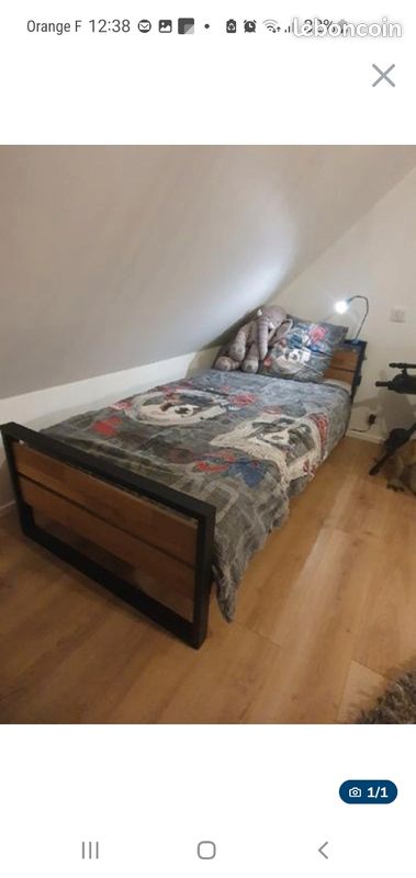 Chambre à Coucher 1 Personne En Chêne – Lot De 3 Meubles (lit, Armoire, Table De Nuit) Vintage
