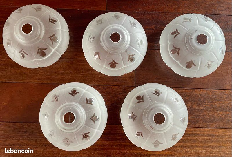 Lot 5 globes anciens verre dépoli Art Déco 19,5cm – Pour lustre ou baladeuse (image 1)