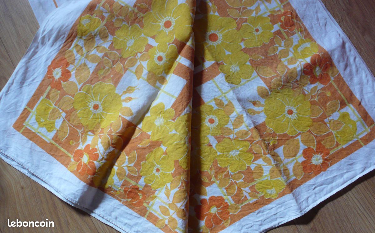 Nappe coton vintage fleurs oranges (image 4)