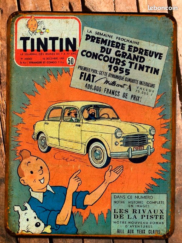Plaque Métal Décorative Tintin - Avion De Course - NEUVE