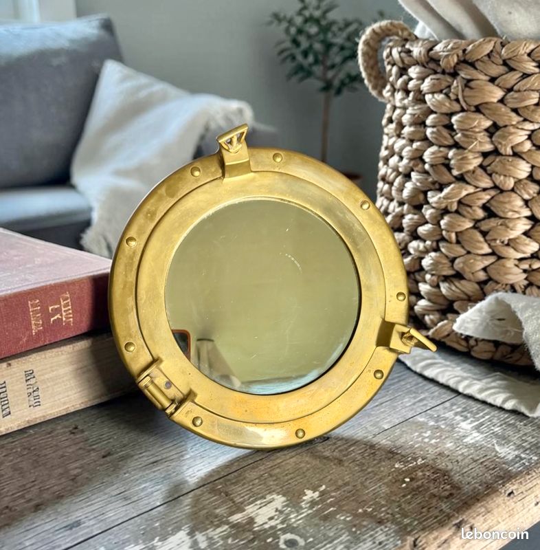 Miroir Hublot Rond Moderne Fait à La Main En Laiton Massif Design