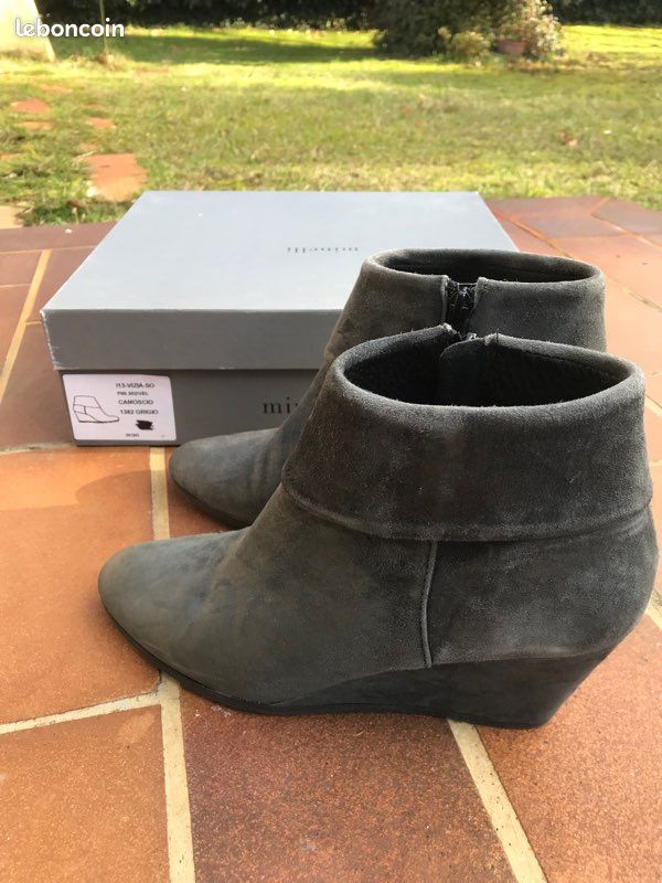 Bottines daim gris talon compensé Minelli (image 3)
