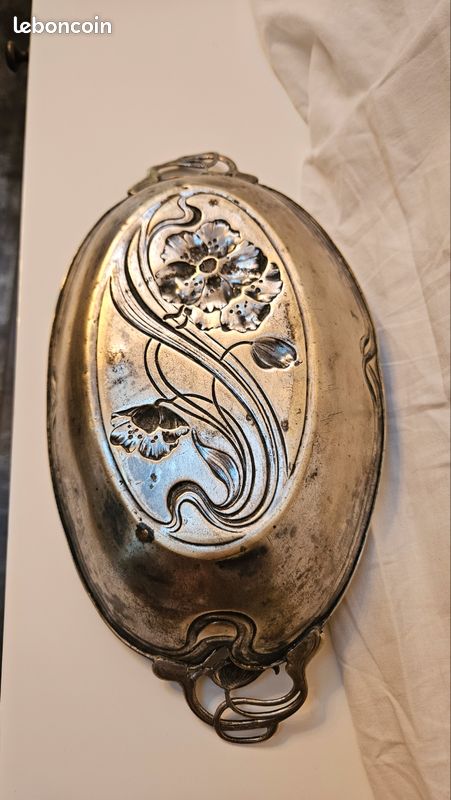 Coupe de centre de table ovale en métal argenté de style Art nouveau (Jugendstil)WMF 1900 annonce 602 (image 2)