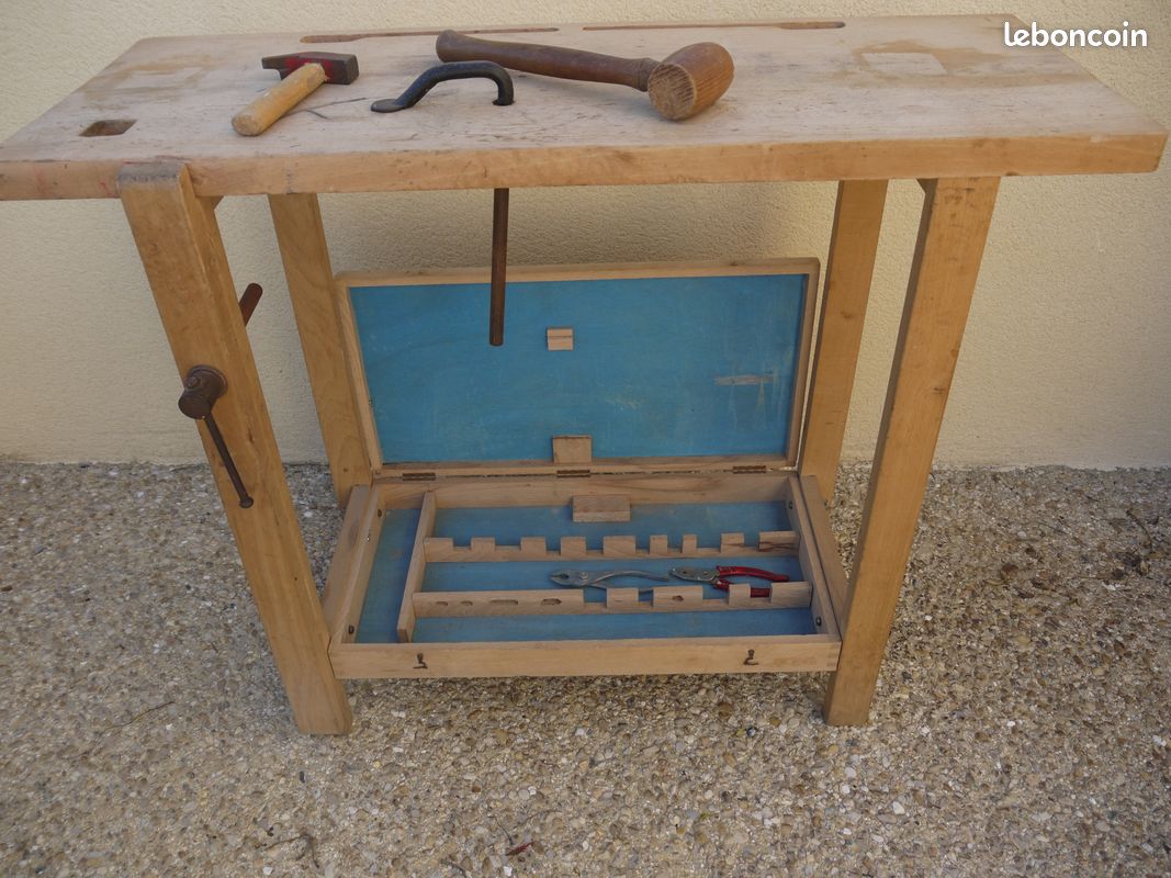 Ancien établi En Bois Jouet - Outils Enfant - Déco Vintage - Sans Marque