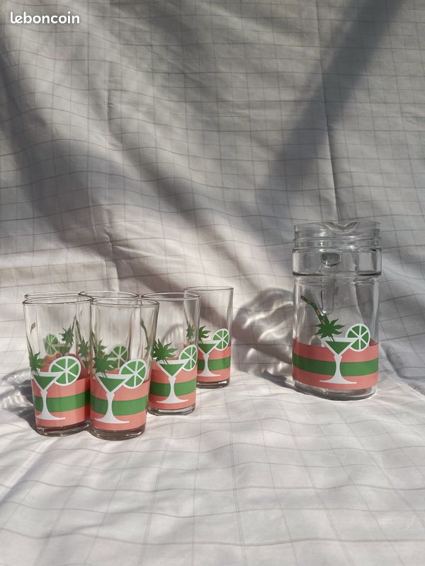 Service orangeade vintage années 70/80 – carafe + 6 verres (image 1)