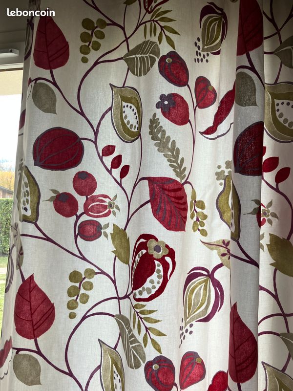 Tissu D'Ameublement Réversible - Rouge/Crème - 400x120 Cm - Très Bon État