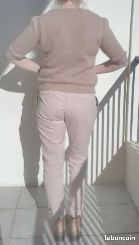 Pull en maille Angora & cachemire & laine couleur beige & rose - Taille M (image 6)