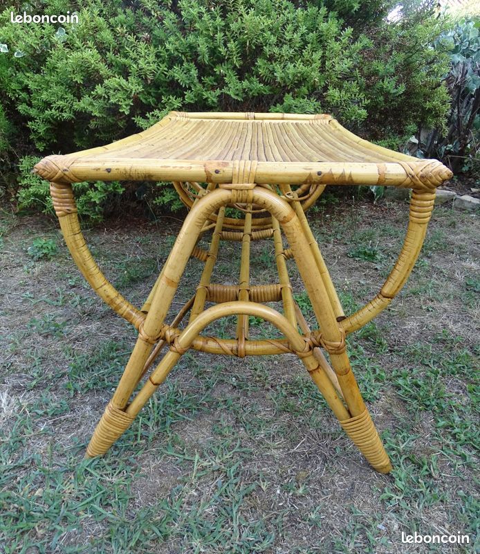 Table Basse Bambou Rotin Osier Design Bar Porte Revues Rétro Vintage Tiki 60 70's (image 2)