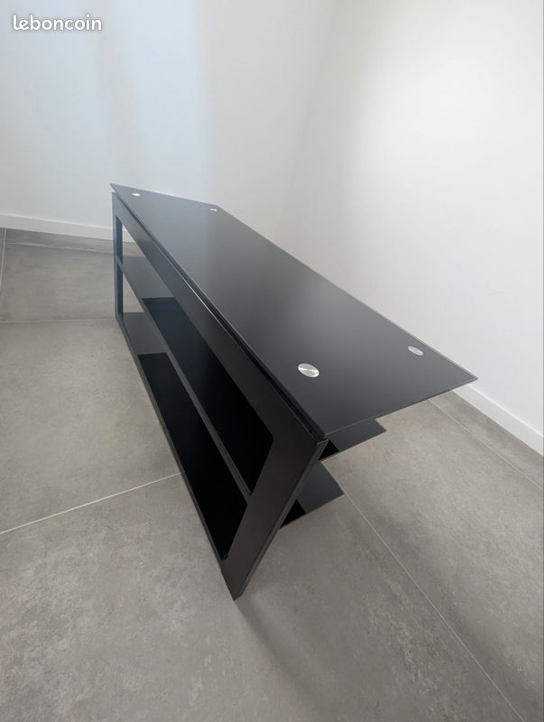 Meuble TV moderne - plateau en verre noir (image 5)