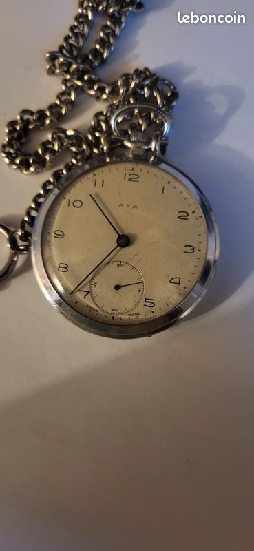 Chaîne De Montre à Gousset Ancienne En Acier Inoxydable - Longueur 26 Cm - Parfait état
