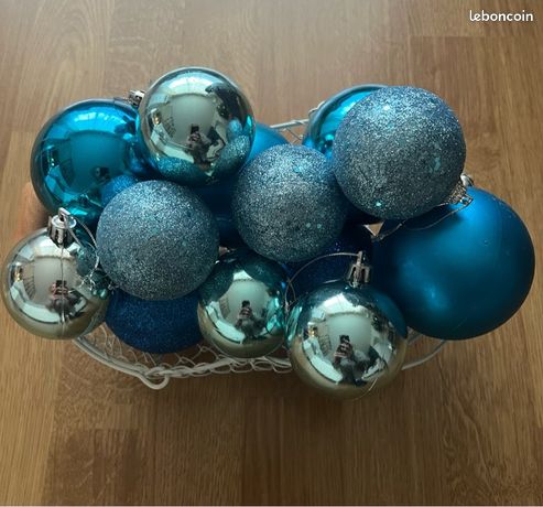 34 Pièces De Boules De Noël Ornements 4cm, Morbuy Ensemble D?Ornements Peints En Couleur Et étincelants Et De Boules Suspendues, Décoration D'arbre De Sapin De Noël (Bleu