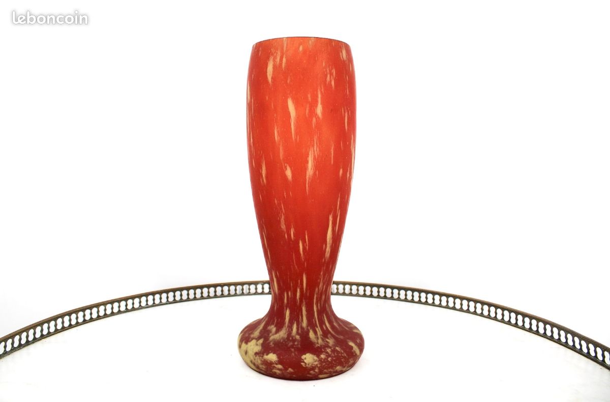 VASE PÂTE DE verre décor marmoréen orange & jaune EUR 50,00 - FR