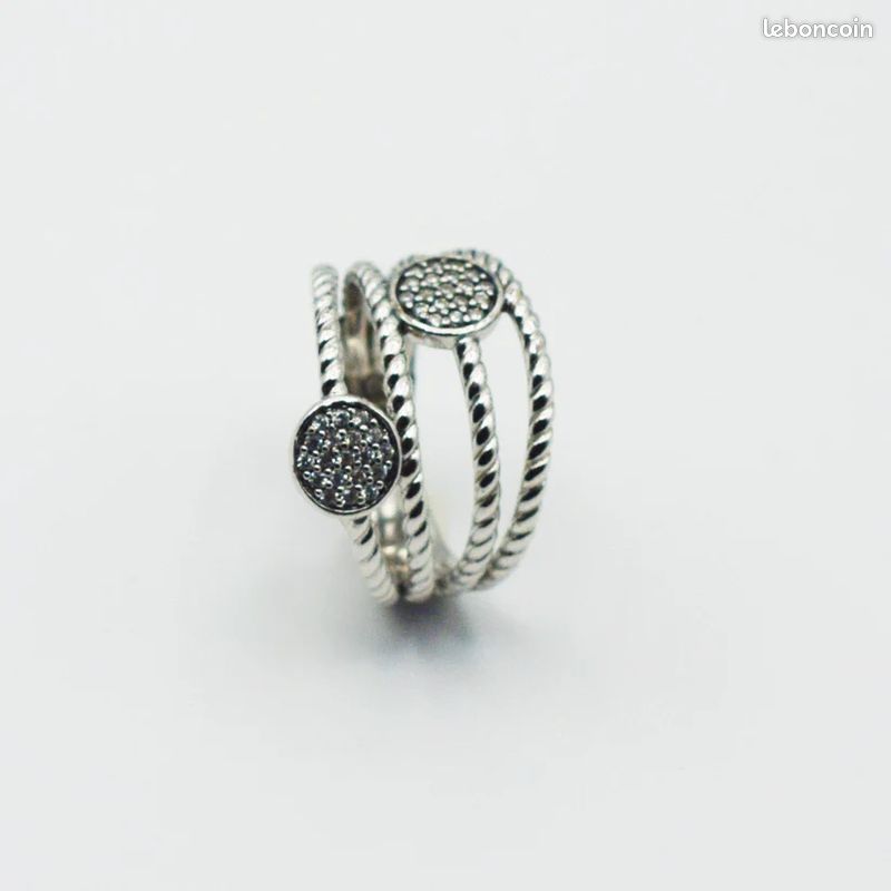 Bague 4 anneaux torsadés rhodié avec Rond en Zirconium Strass Argent 925 (image 3)