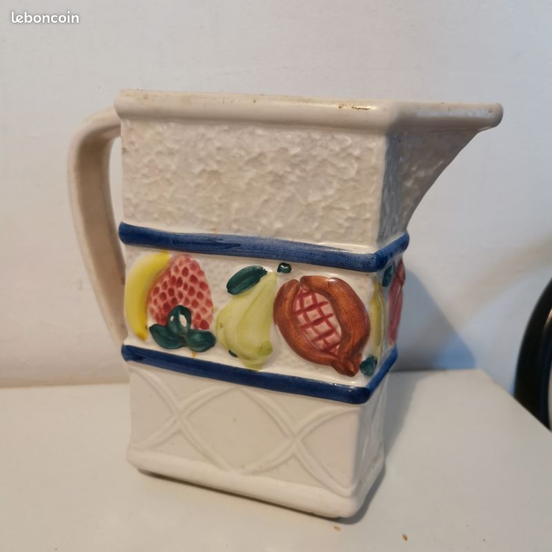 Pichet / Carafe vintage en céramique relief « Zumo » – H 19 cm – Style Barbotine (image 5)