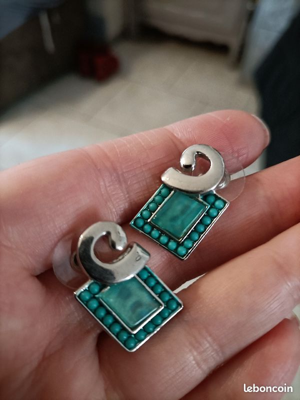 Boucles d'oreilles vert bleu (image 1)