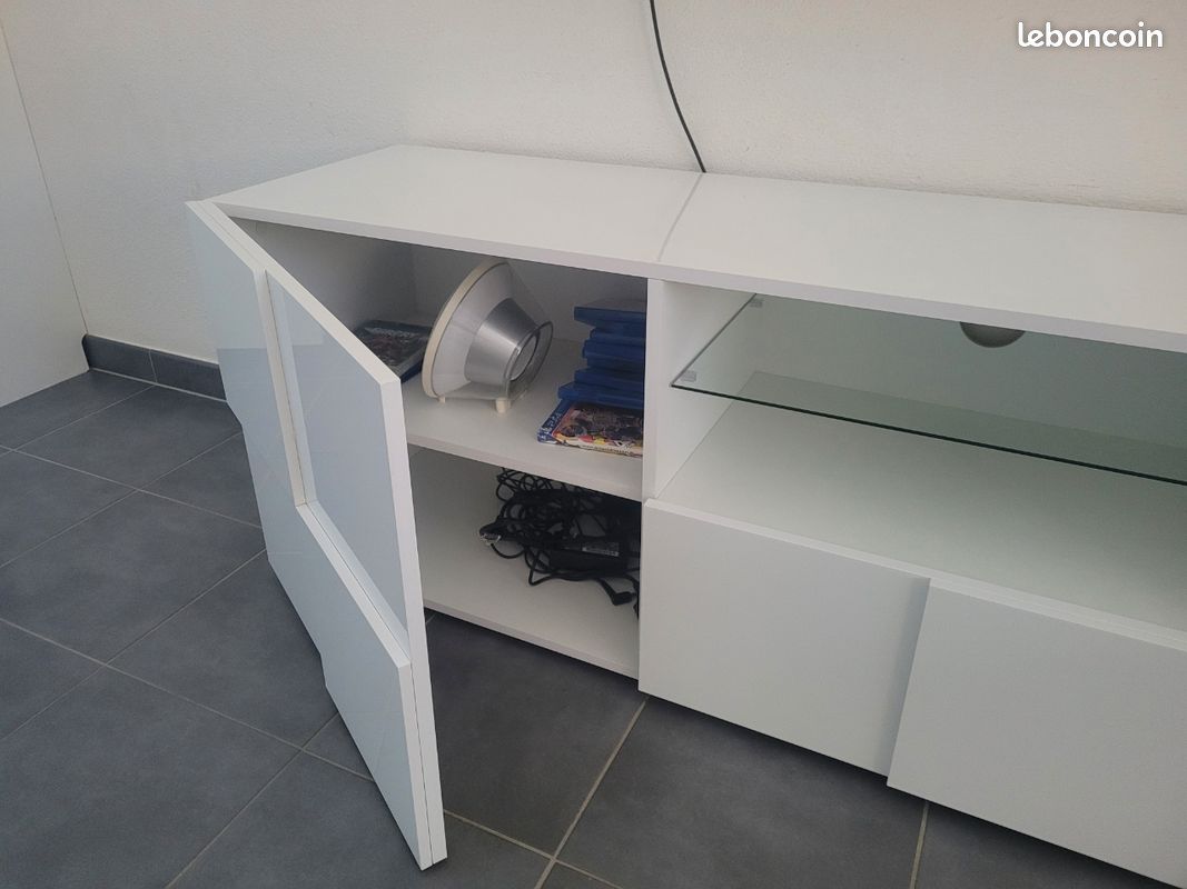 Meuble tv damier blanc laqué (image 3)