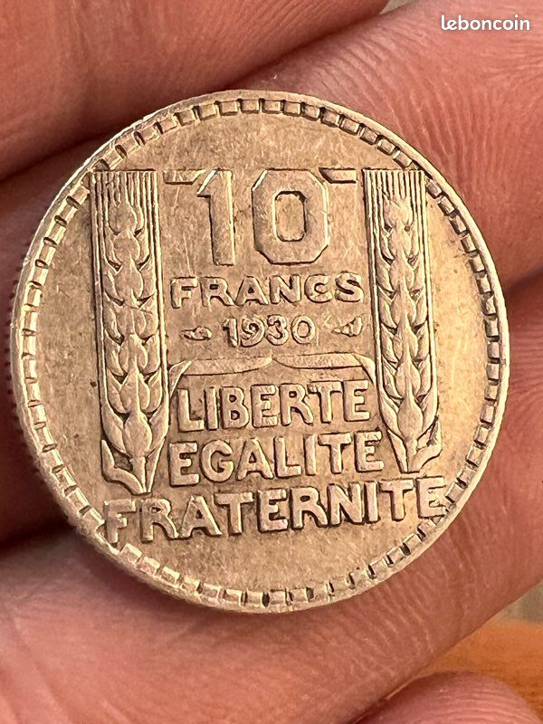 Broche Ancienne Avec Pièce De 10 Francs Turin 1930 En Argent Massif - Occasion
