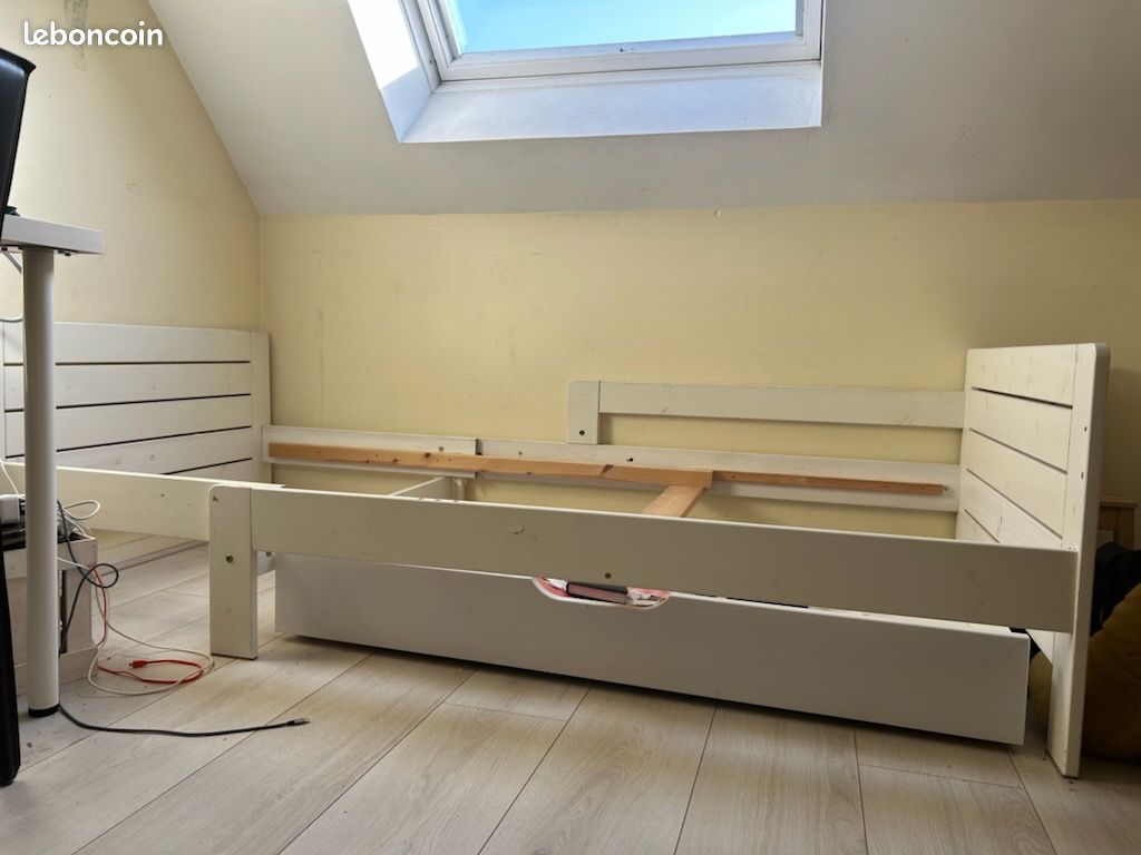 Lit évolutif enfant à adolescent Alinea Ref. LILOU 3 longueurs réglables 90x140 ou 90x170 ou 90x200 cm taille enfant puis ado + grands tiroirs + sommier à lattes + en option matelas évolutif (image 4)