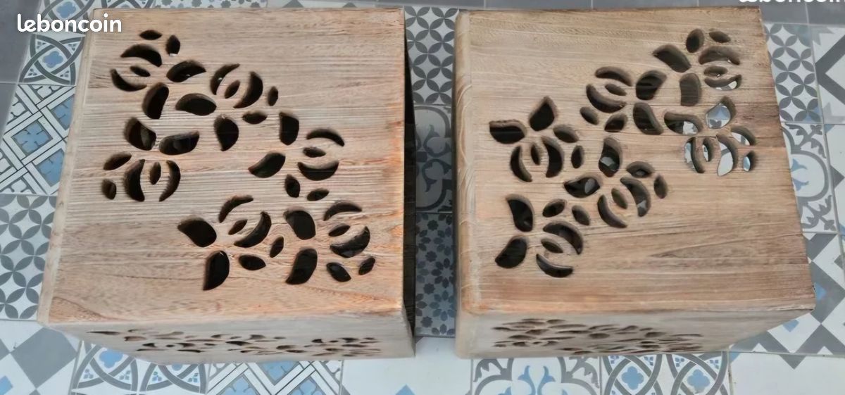 Tables basses tabourets cubes paulownia lot de 2 (image 3)