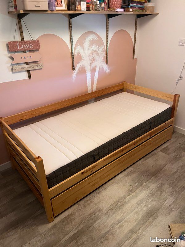 Lit 90x200 avec tiroir et matelas (image 1)