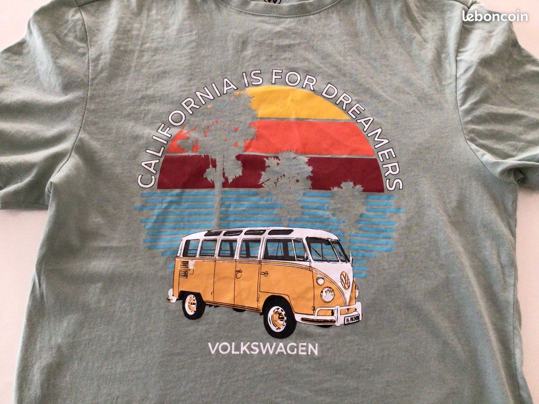 T-shirt Vintage Volkswagen Homme - Gris, Taille L, Motif Graphique - Parfait état De Occasion !
