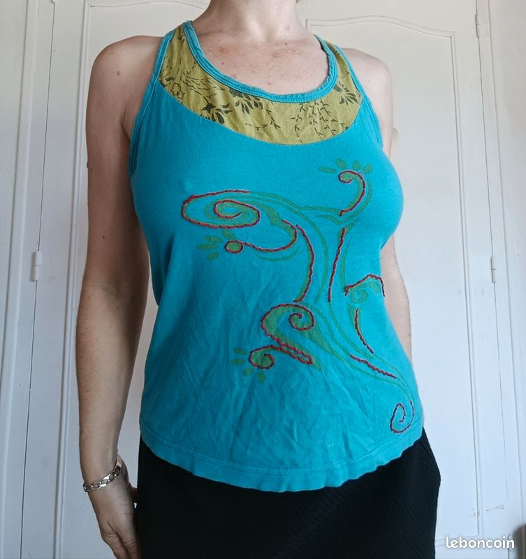 💎 débardeur coloré été femme look ethnique naturel t s bleu
