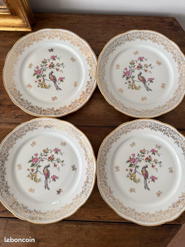 4 assiettes plates Chauvigny France, porcelaine (image 1)