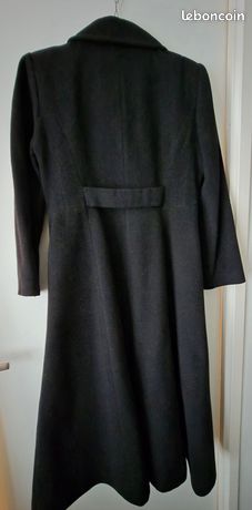 Manteau Redingote Vintage Morris Grant - Noir Avec Col En Fourrure - Taille 36 - Occasion