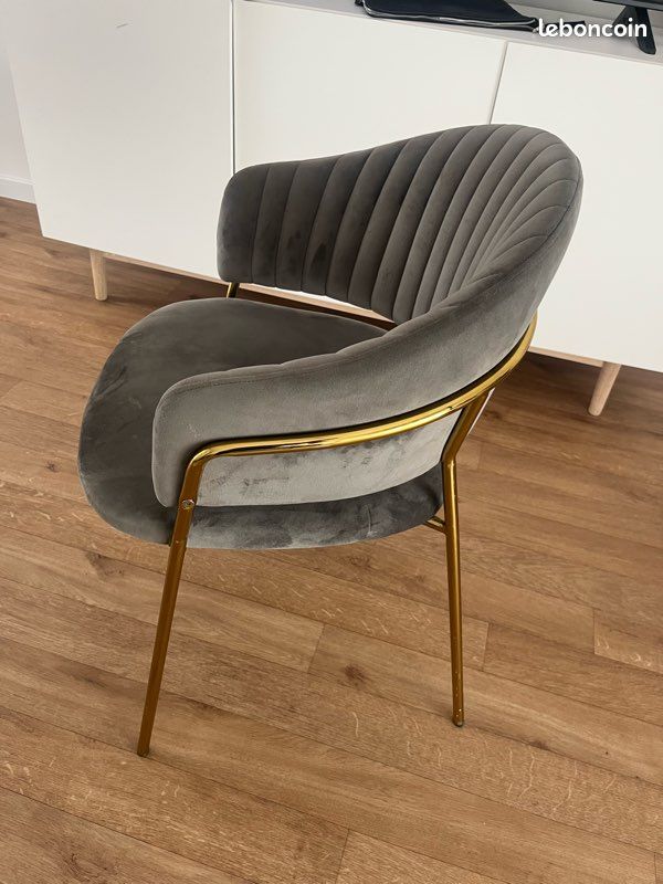Chaise velours gris (image 4)
